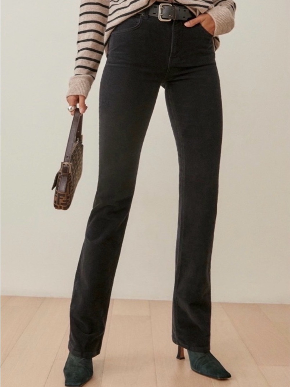 Reformation sz 27 Peyton High Rise Boot Cut Classic Black Jeans organic cotton